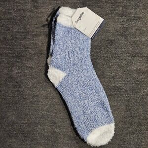 Snugadoo Blue White Marled Fuzzy Socks Women One Size Cozy Crew Socks